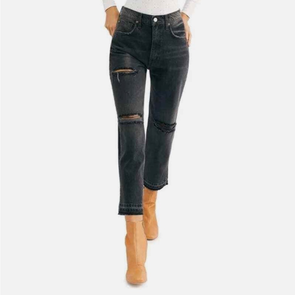 Free People We the Free Lita Ankle Straight Jean in Black size 26